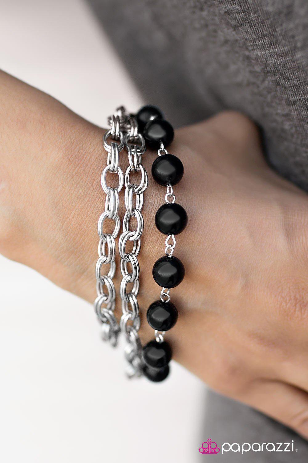 Stuck In The Middle Black and Silver Bracelet - Paparazzi Accessories-CarasShop.com - $5 Jewelry by Cara Jewels