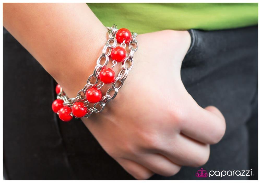 Stuck In The Middle Red and Silver Bracelet - Paparazzi Accessories-CarasShop.com - $5 Jewelry by Cara Jewels