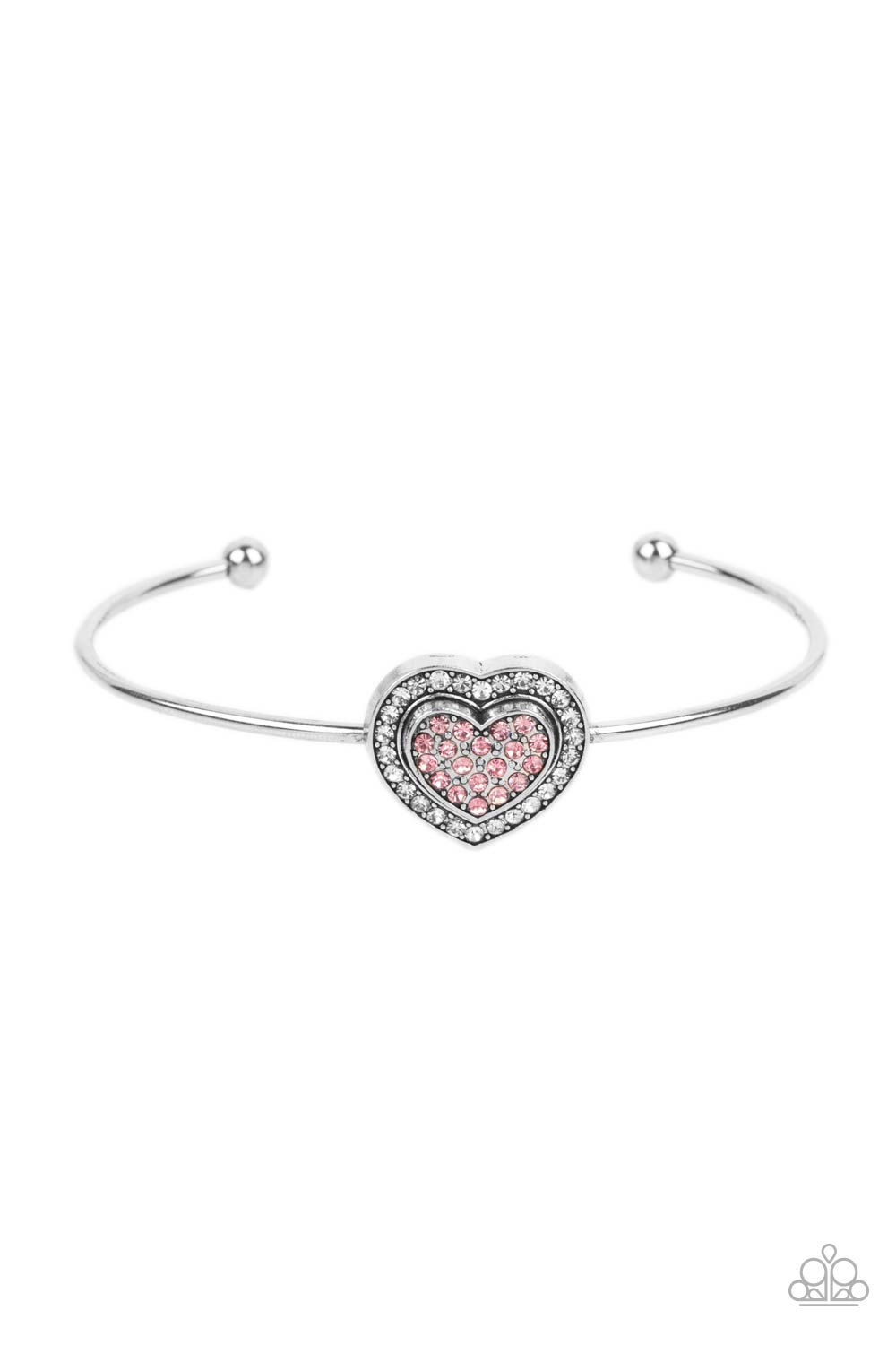 Stunning Soulmates Pink Rhinestone Heart Cuff Bracelet - Paparazzi Accessories- lightbox - CarasShop.com - $5 Jewelry by Cara Jewels