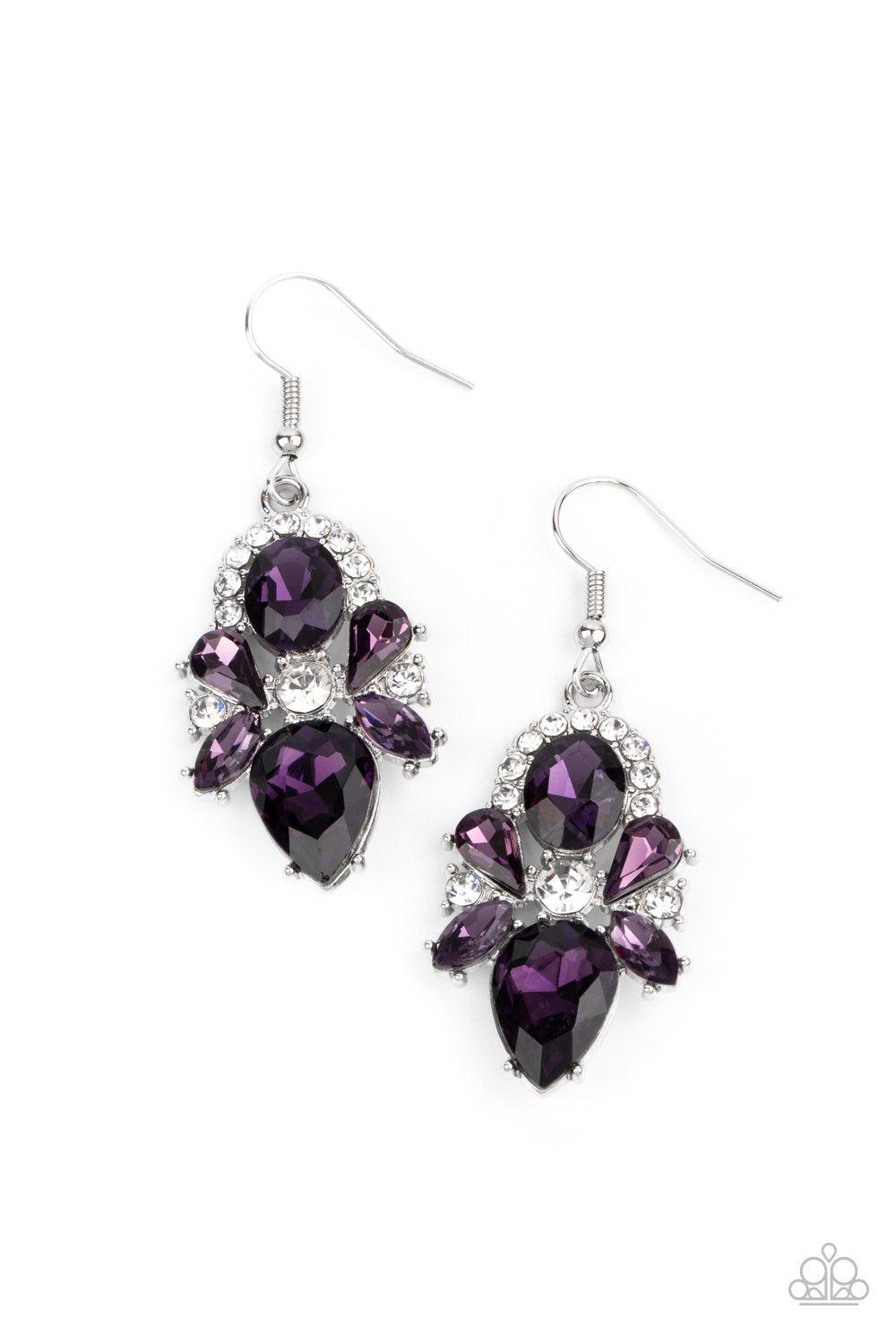 Stunning Starlet Purple and White Rhinestone Earrings - Paparazzi Accessories- lightbox - CarasShop.com - $5 Jewelry by Cara Jewels
