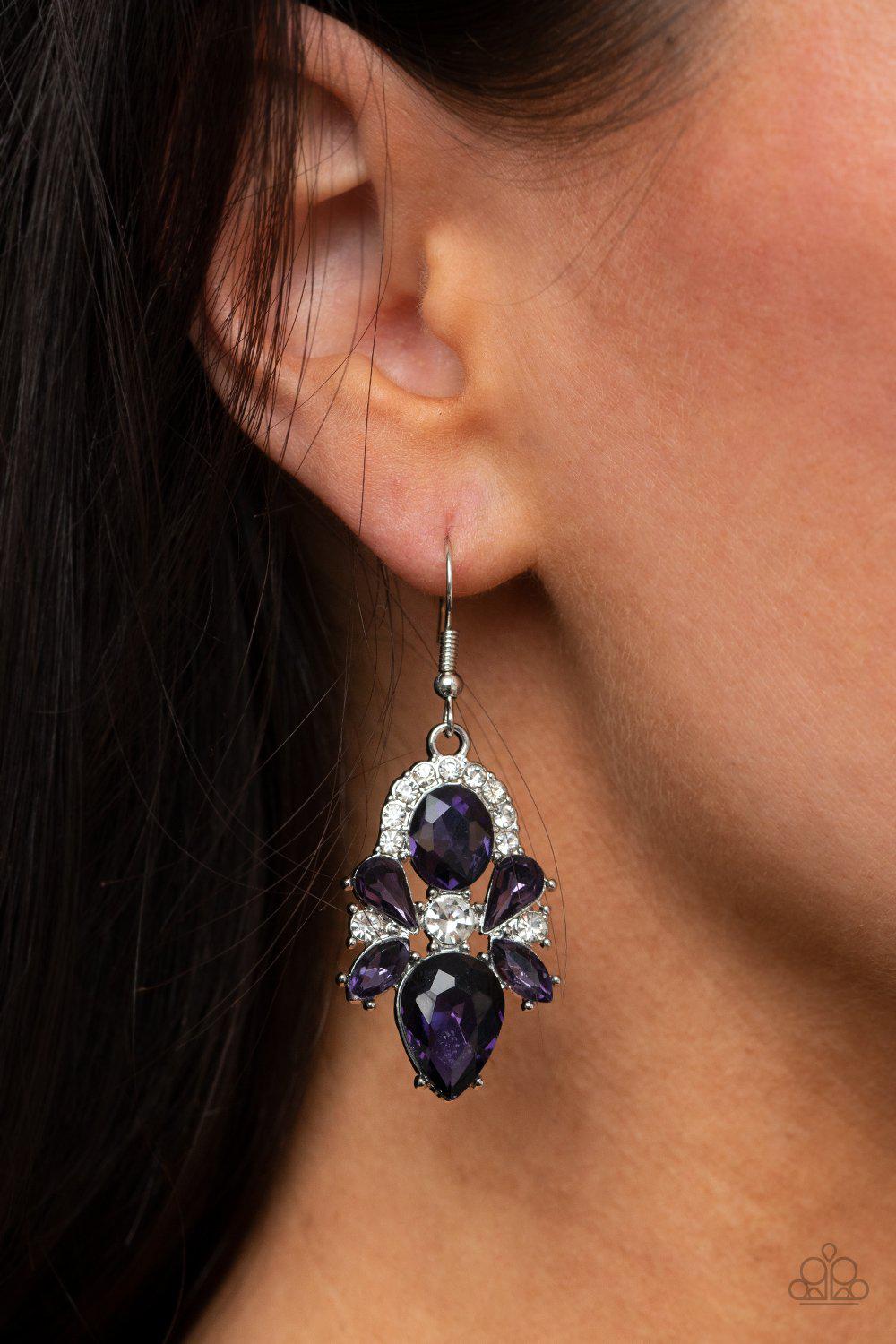 Stunning Starlet Purple and White Rhinestone Earrings - Paparazzi Accessories- model - CarasShop.com - $5 Jewelry by Cara Jewels