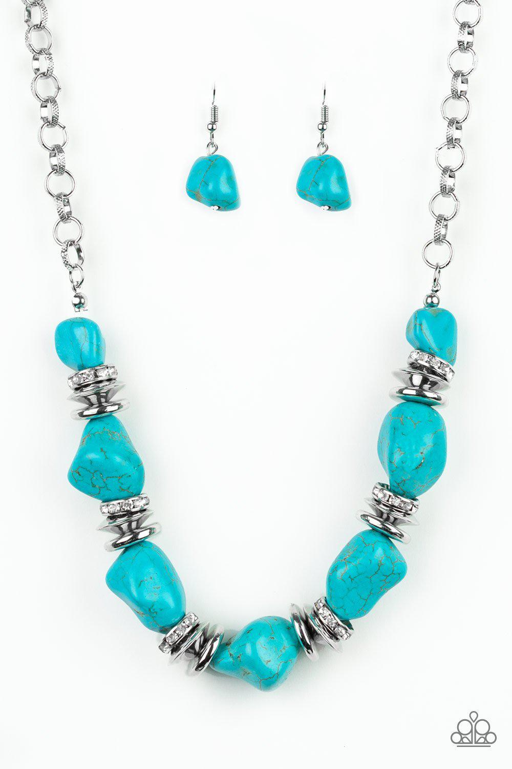 Stunningly Stone Age Silver and Turquoise Blue Stone Necklace - Paparazzi Accessories-CarasShop.com - $5 Jewelry by Cara Jewels