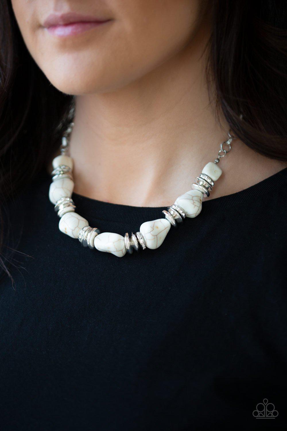 Stunningly Stone Age White Stone Necklace - Paparazzi Accessories-CarasShop.com - $5 Jewelry by Cara Jewels