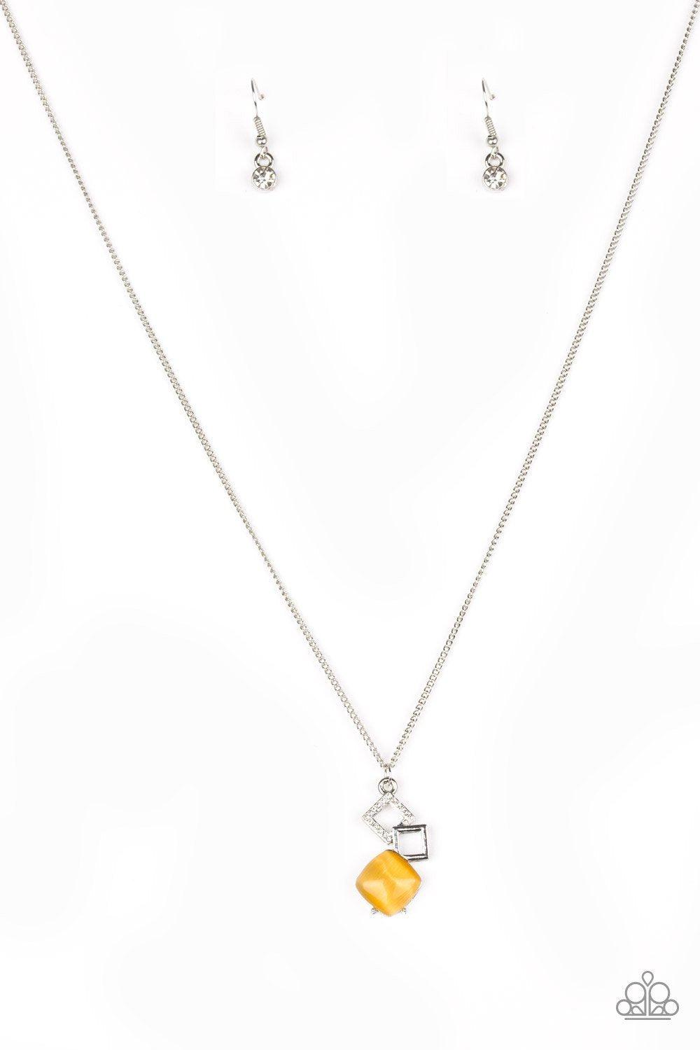 Stylishly Square Yellow Moonstone Necklace - Paparazzi Accessories-CarasShop.com - $5 Jewelry by Cara Jewels