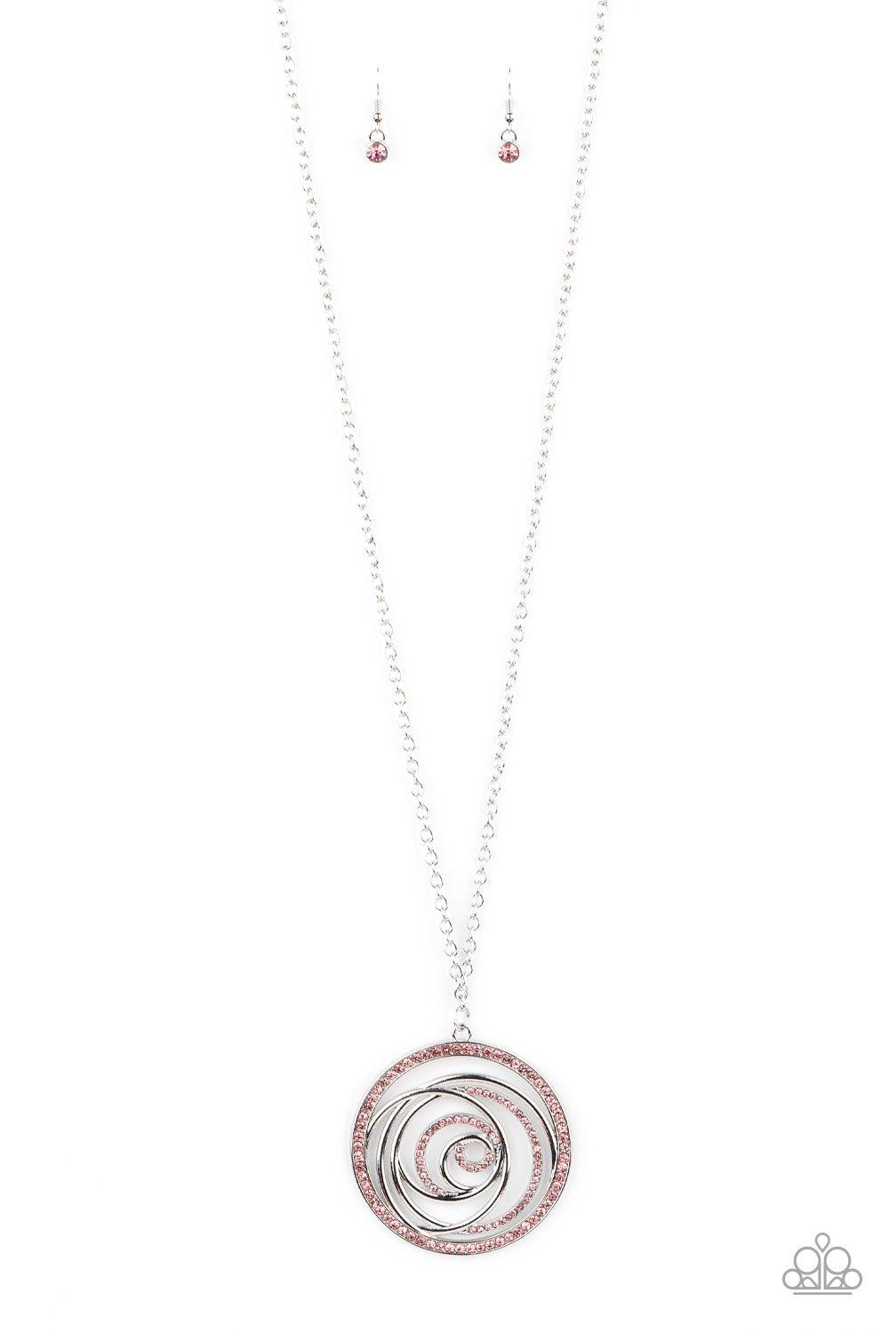 Subliminal Sparkle Pink Rhinestone Pendant Necklace - Paparazzi Accessories-CarasShop.com - $5 Jewelry by Cara Jewels