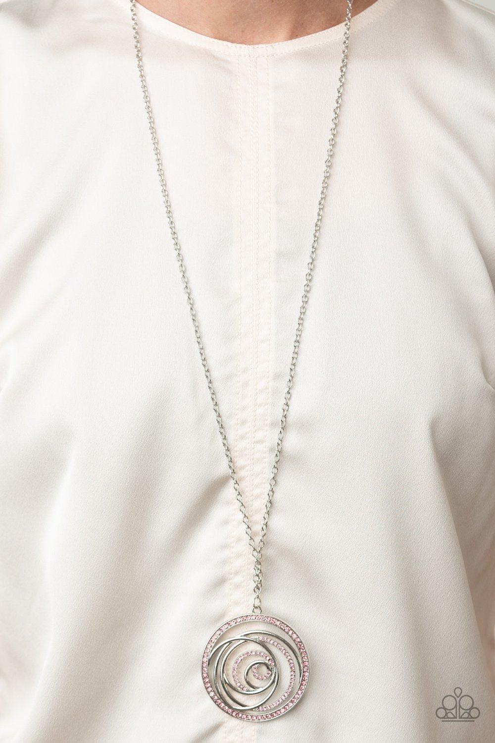 Subliminal Sparkle Pink Rhinestone Pendant Necklace - Paparazzi Accessories-CarasShop.com - $5 Jewelry by Cara Jewels
