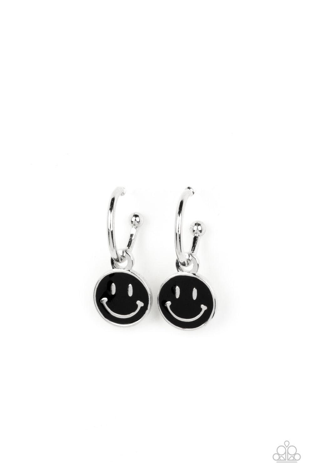 Subtle Smile Black Happy Face Earrings - Paparazzi Accessories- lightbox - CarasShop.com - $5 Jewelry by Cara Jewels
