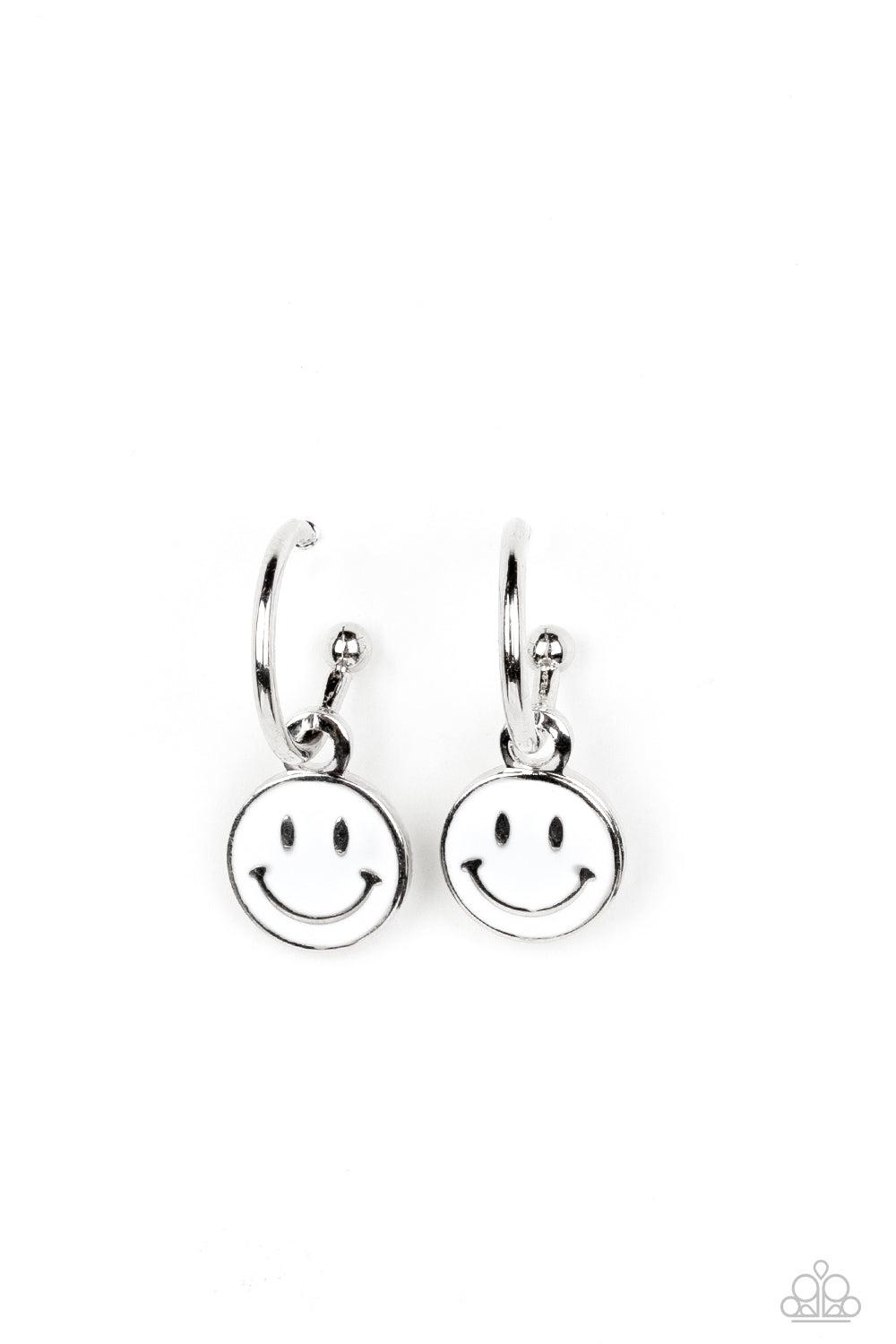 Subtle Smile White Happy Face Earrings - Paparazzi Accessories- lightbox - CarasShop.com - $5 Jewelry by Cara Jewels