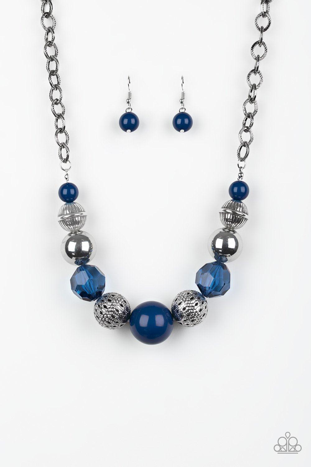 Sugar, Sugar Blue and Silver Necklace and matching Earrings - Paparazzi Accessories-CarasShop.com - $5 Jewelry by Cara Jewels