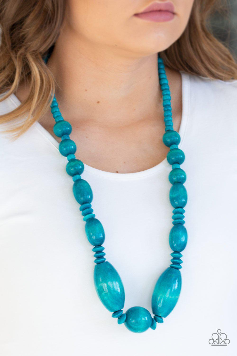 Summer Breezin' Blue Wood Necklace and matching Earrings - Paparazzi Accessories-CarasShop.com - $5 Jewelry by Cara Jewels