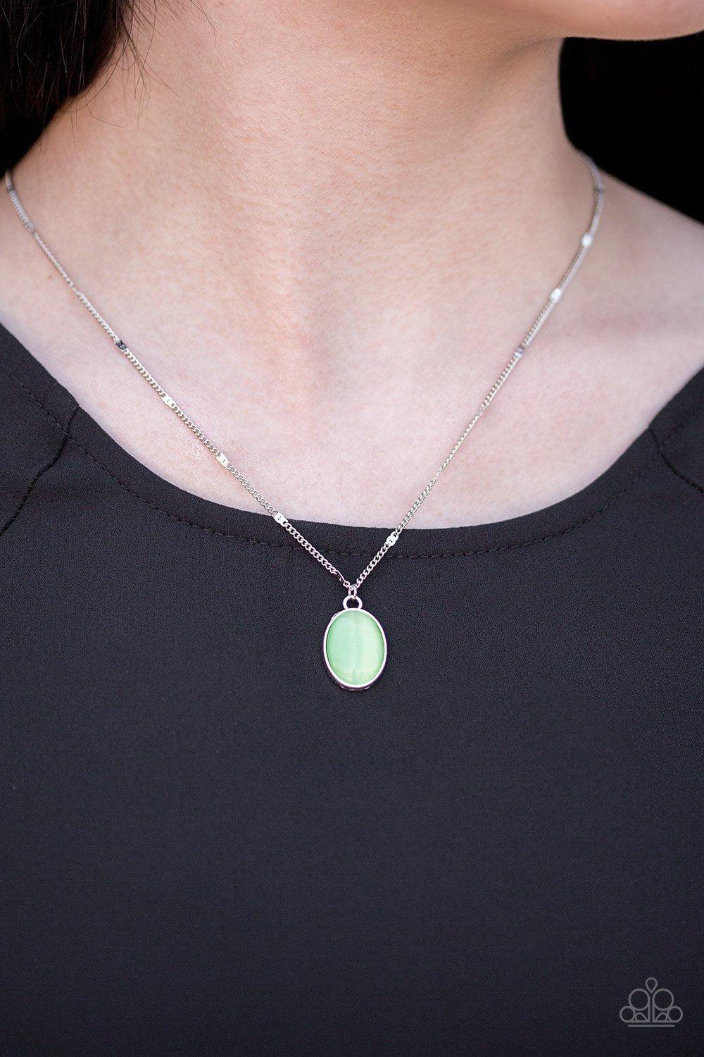 Summer Cool Green Moonstone Necklace and matching Earrings - Paparazzi Accessories-CarasShop.com - $5 Jewelry by Cara Jewels