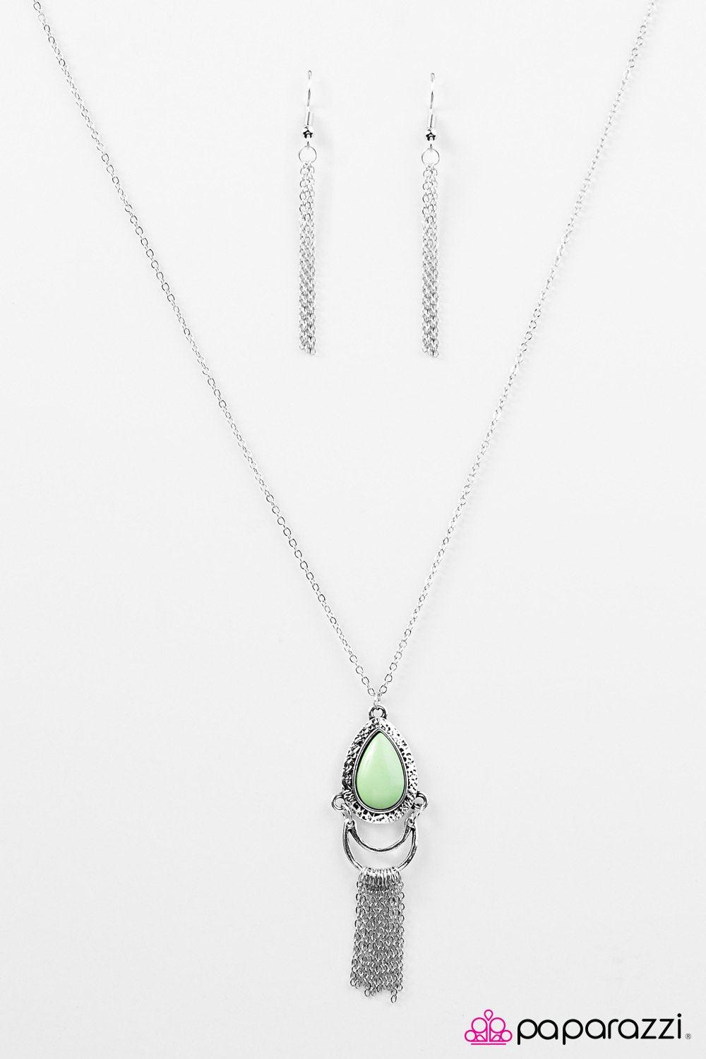 Summer Fiesta Silver and Green Necklace - Paparazzi Accessories-CarasShop.com - $5 Jewelry by Cara Jewels