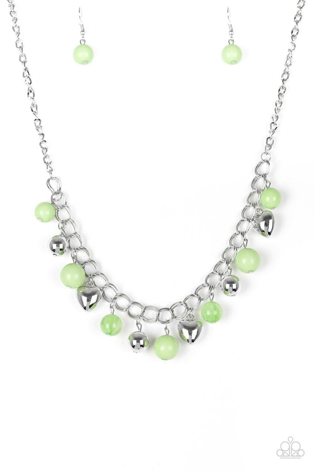 Summer Fling Green and Silver Heart Necklace - Paparazzi Accessories-CarasShop.com - $5 Jewelry by Cara Jewels