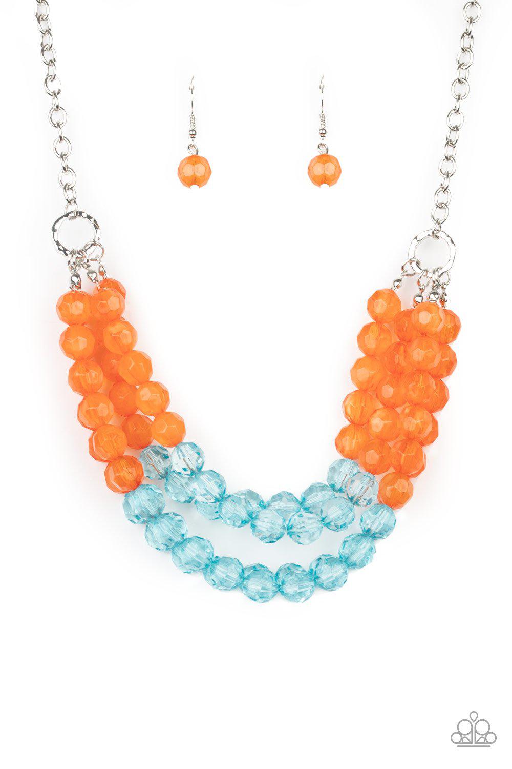 Summer Ice Orange and Blue Necklace - Paparazzi Accessories - lightbox -CarasShop.com - $5 Jewelry by Cara Jewels