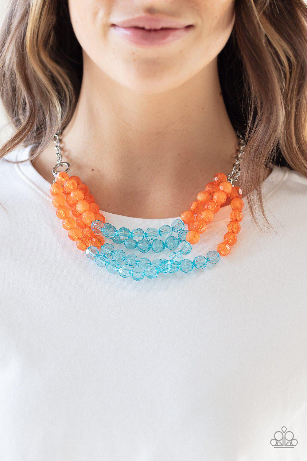 Summer Ice Orange and Blue Necklace - Paparazzi Accessories - model -CarasShop.com - $5 Jewelry by Cara Jewels