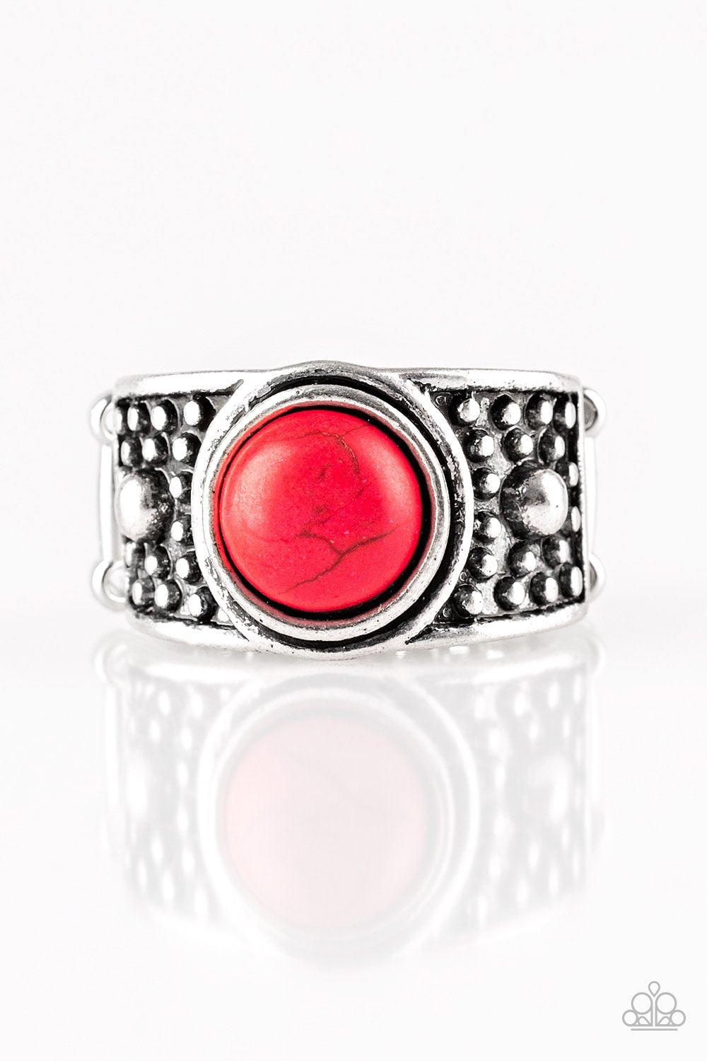 Summer Oasis Silver and Red Stone Ring - Paparazzi Accessories-CarasShop.com - $5 Jewelry by Cara Jewels