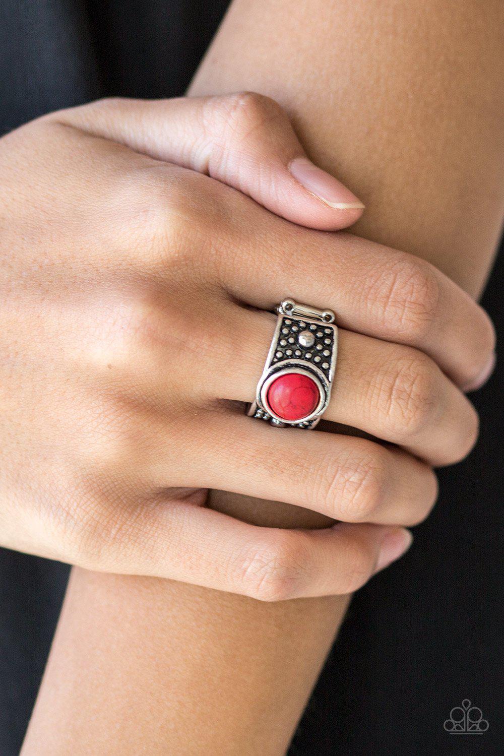 Summer Oasis Silver and Red Stone Ring - Paparazzi Accessories-CarasShop.com - $5 Jewelry by Cara Jewels