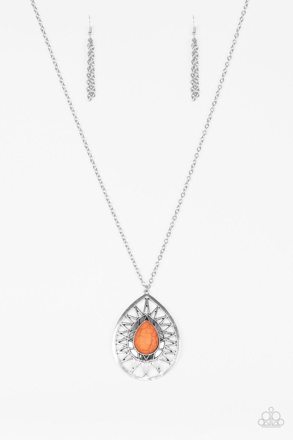 Summer Sunbeam Silver and Orange Stone Necklace - Paparazzi Accessories-CarasShop.com - $5 Jewelry by Cara Jewels