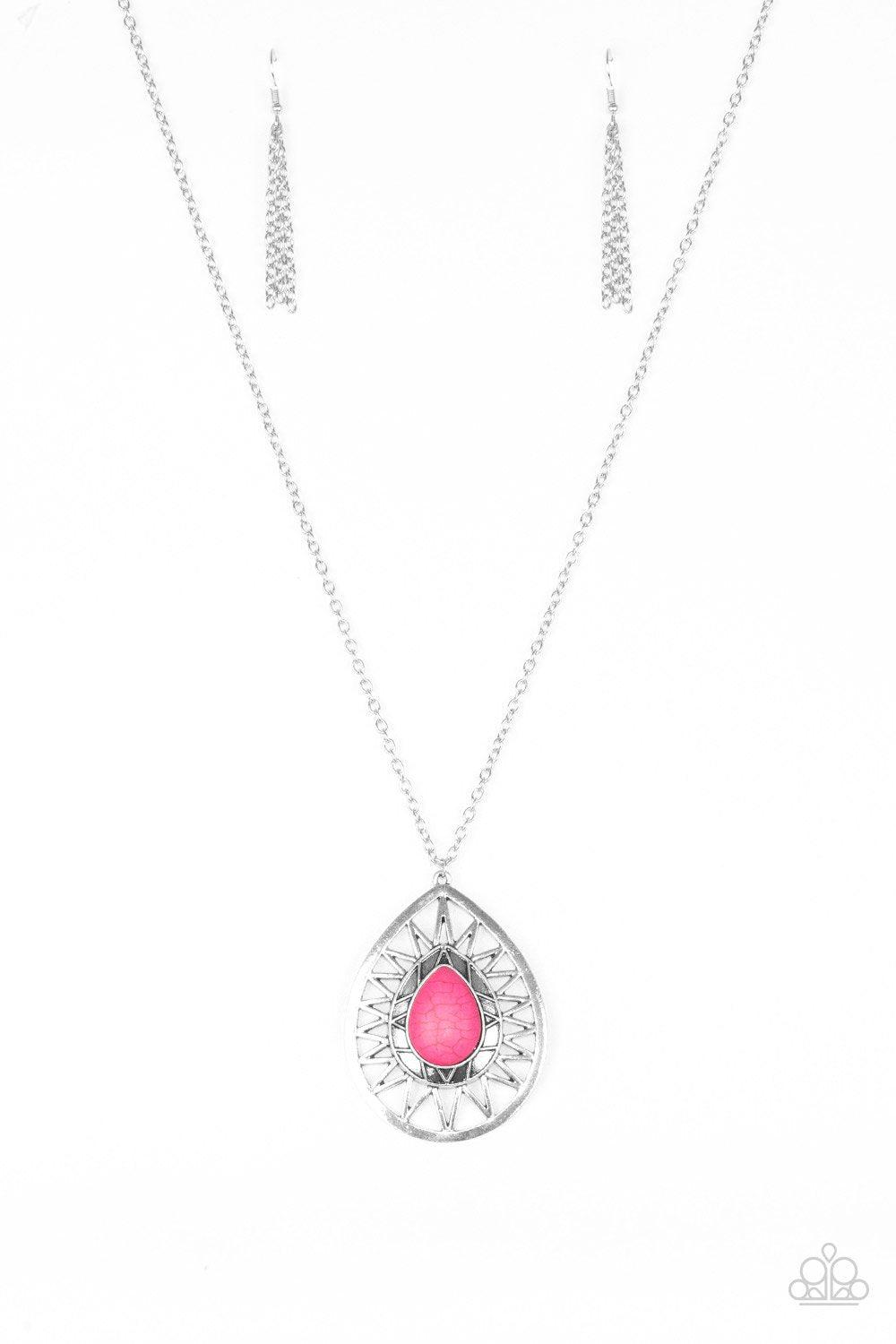 Summer Sunbeam Silver and Pink Stone Necklace - Paparazzi Accessories-CarasShop.com - $5 Jewelry by Cara Jewels