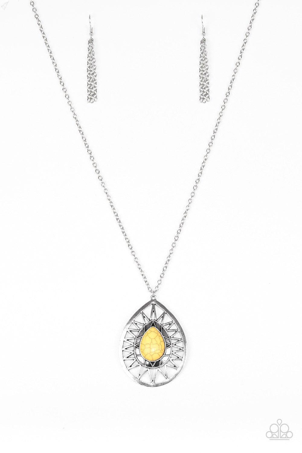 Summer Sunbeam Silver and Yellow Stone Necklace - Paparazzi Accessories-CarasShop.com - $5 Jewelry by Cara Jewels