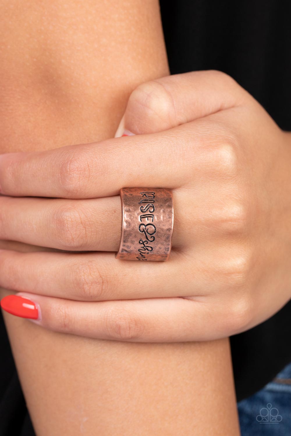 Sunrise Street Copper Inspirational Ring - Paparazzi Accessories-on model - CarasShop.com - $5 Jewelry by Cara Jewels