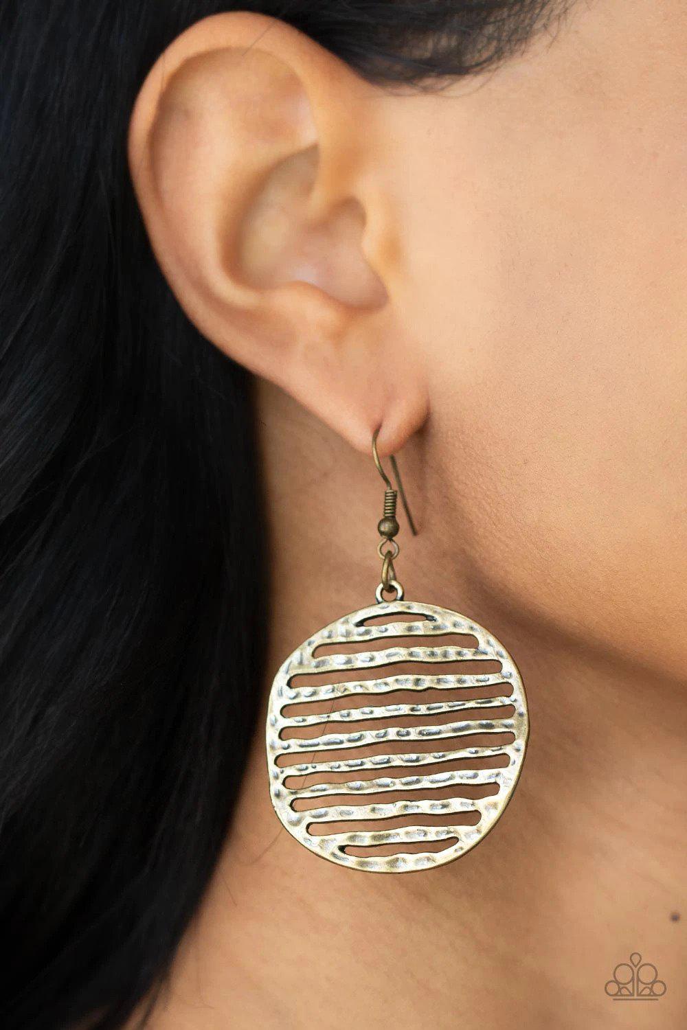 Sunrise Stunner Brass Earrings - Paparazzi Accessories- lightbox - CarasShop.com - $5 Jewelry by Cara Jewels