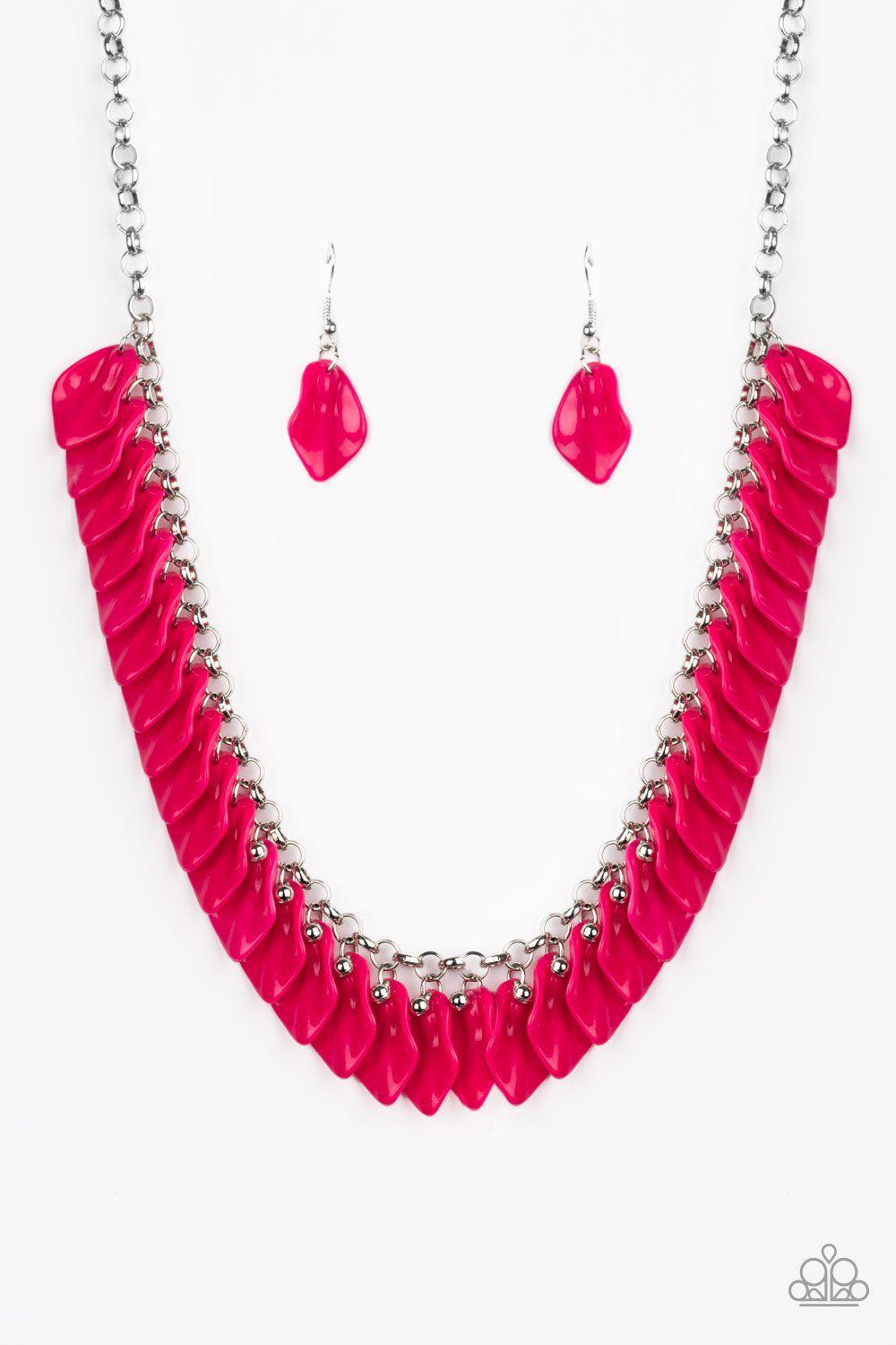 Super Bloom Pink Acrylic Petal Necklace - Paparazzi Accessories-CarasShop.com - $5 Jewelry by Cara Jewels