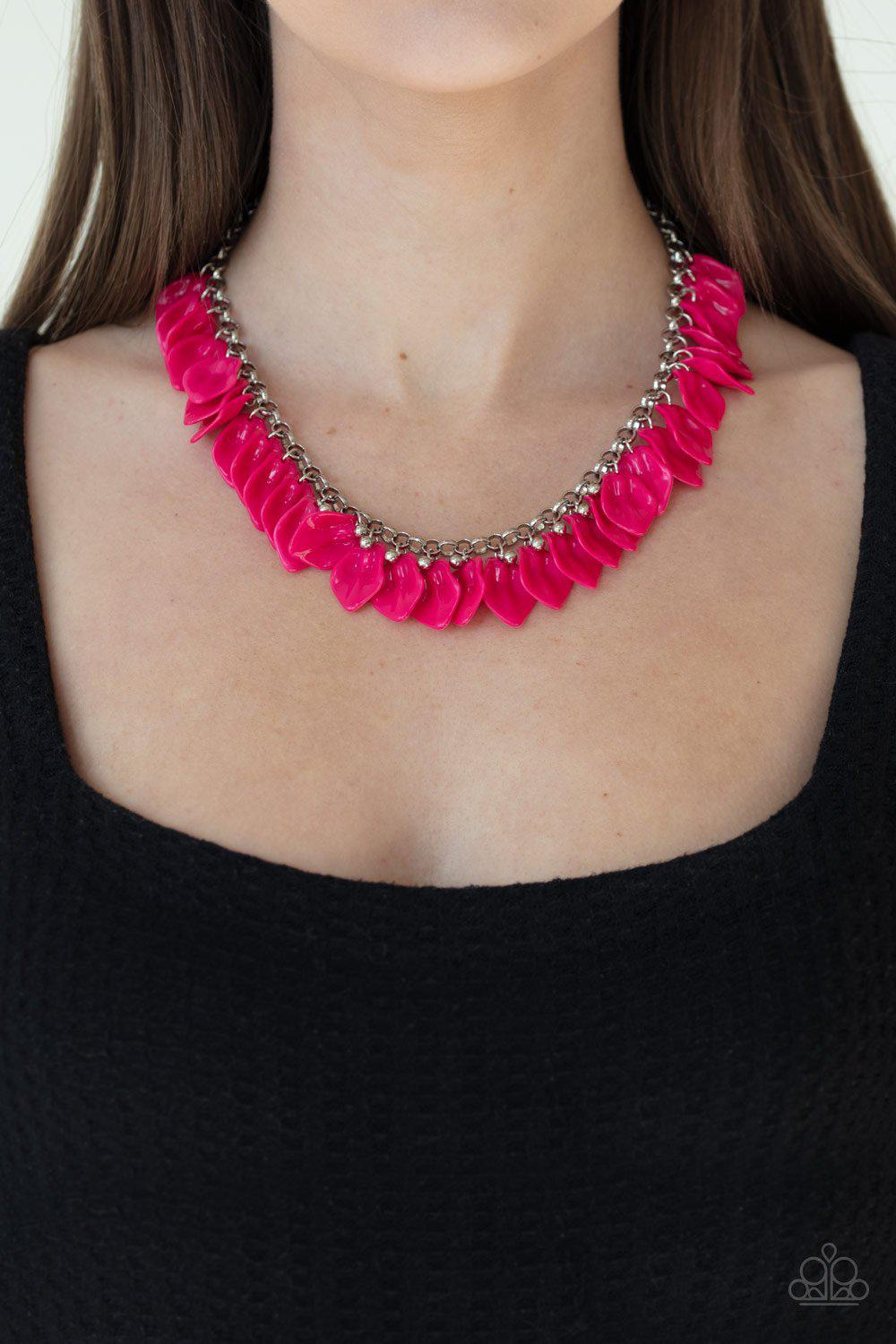 Super Bloom Pink Acrylic Petal Necklace - Paparazzi Accessories-CarasShop.com - $5 Jewelry by Cara Jewels