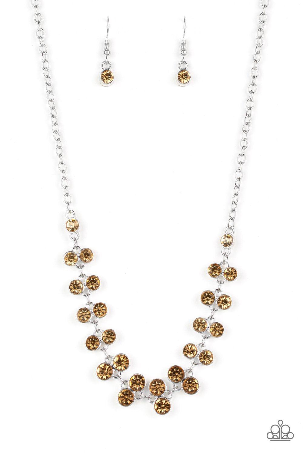 Super Starstruck Brown Topaz Gem Necklace and matching Earrings - Paparazzi Accessories-CarasShop.com - $5 Jewelry by Cara Jewels
