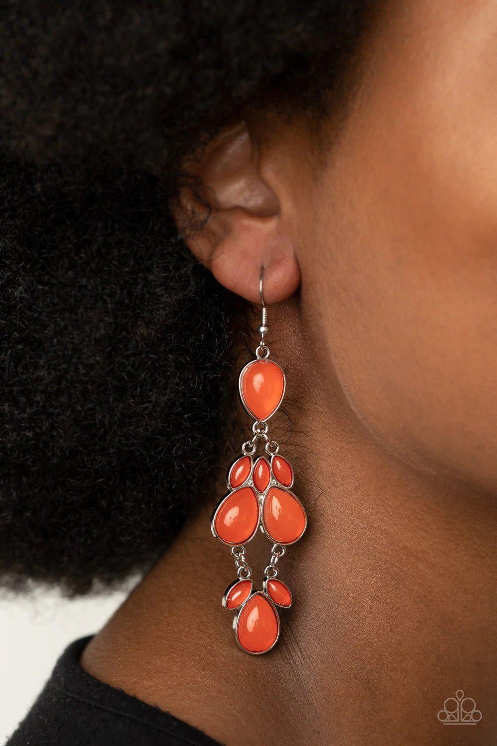 Superstar Social Orange Earrings - Paparazzi Accessories- on model - CarasShop.com - $5 Jewelry by Cara Jewels