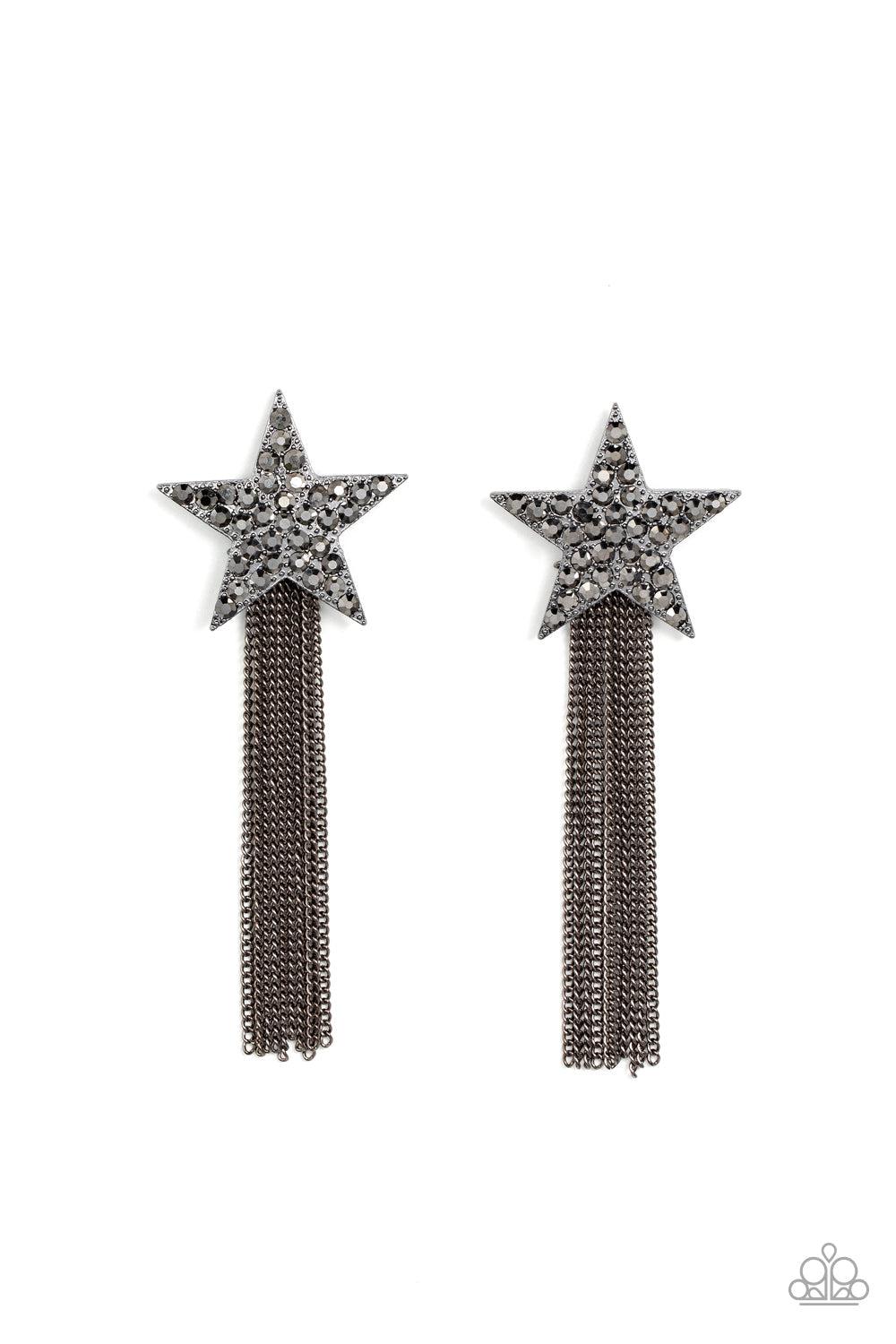 Superstar Solo Black &amp; Hematite Rhinestone Earrings - Paparazzi Accessories- lightbox - CarasShop.com - $5 Jewelry by Cara Jewels