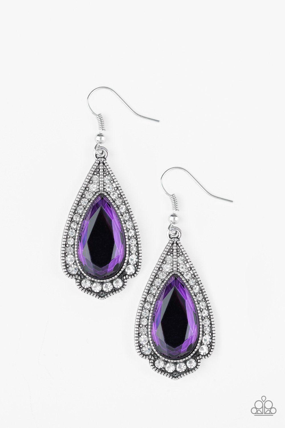 Superstar Stardom Purple Rhinestone Earrings - Paparazzi Accessories-CarasShop.com - $5 Jewelry by Cara Jewels