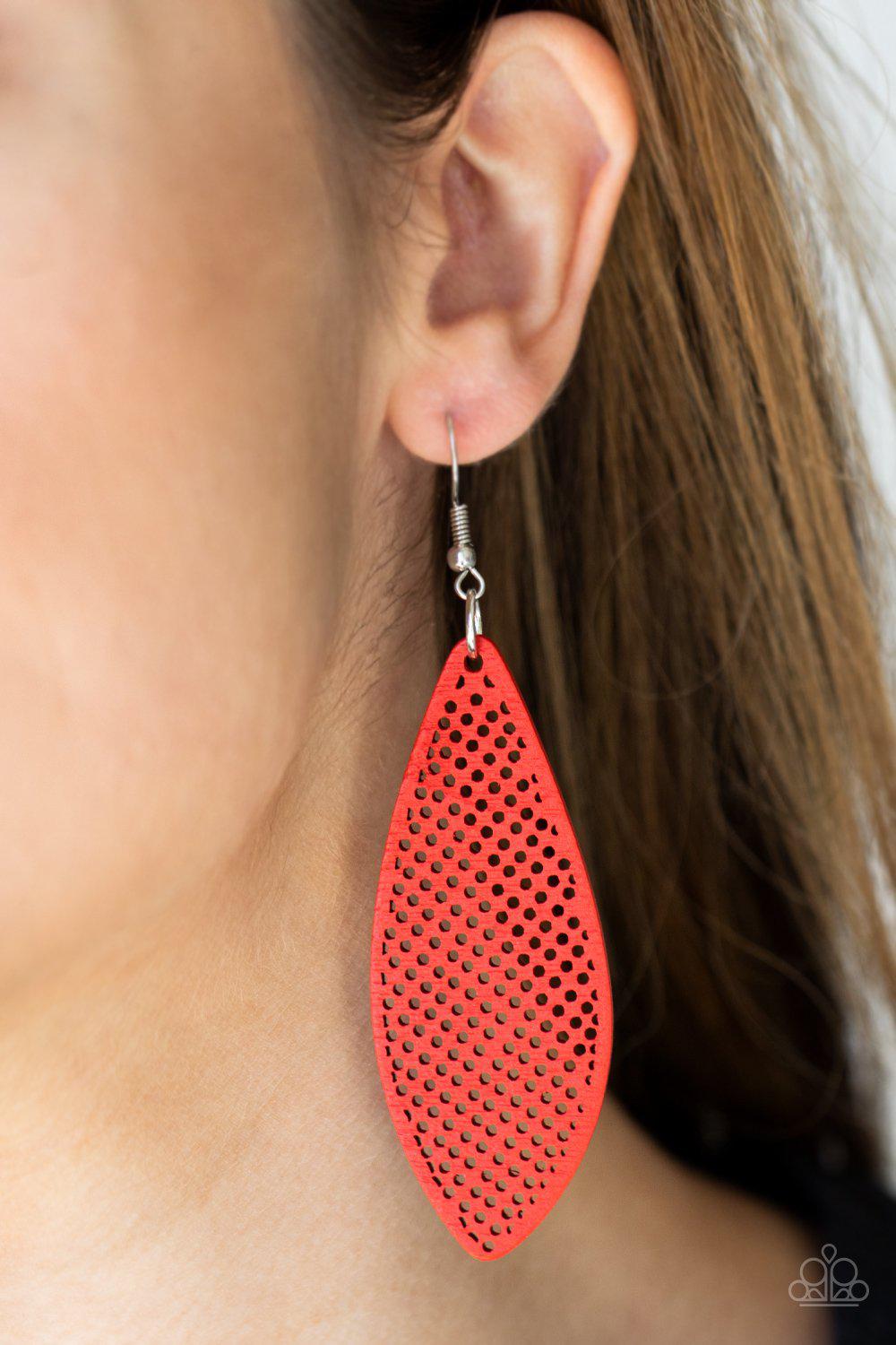 Surf Scene Red Wood Earrings - Paparazzi Accessories- model - CarasShop.com - $5 Jewelry by Cara Jewels