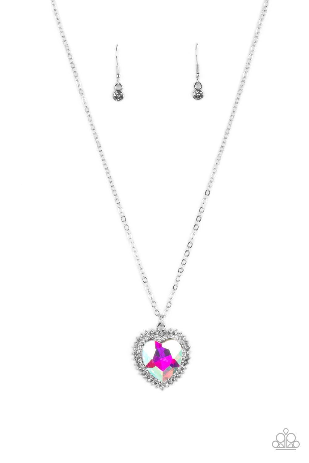 Sweethearts Stroll Multi Iridescent Heart Necklace - Paparazzi Accessories- lightbox - CarasShop.com - $5 Jewelry by Cara Jewels