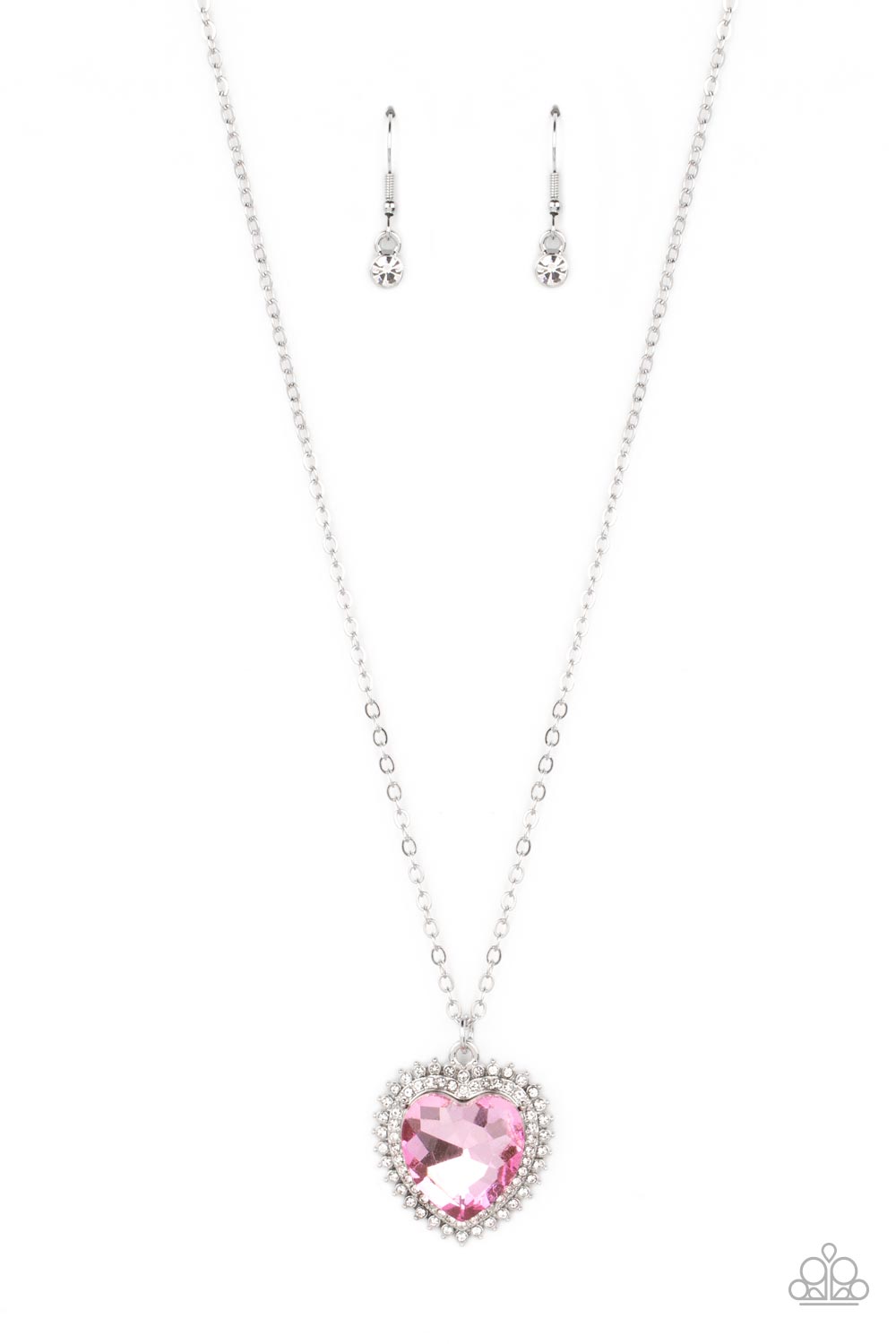 Sweethearts Stroll Pink Rhinestone Heart Necklace - Paparazzi Accessories- lightbox - CarasShop.com - $5 Jewelry by Cara Jewels