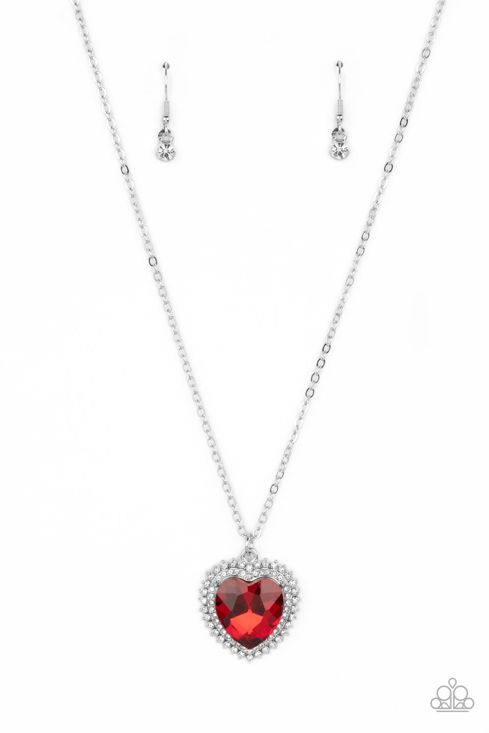 Sweethearts Stroll Red Rhinestone Heart Necklace - Paparazzi Accessories- lightbox - CarasShop.com - $5 Jewelry by Cara Jewels