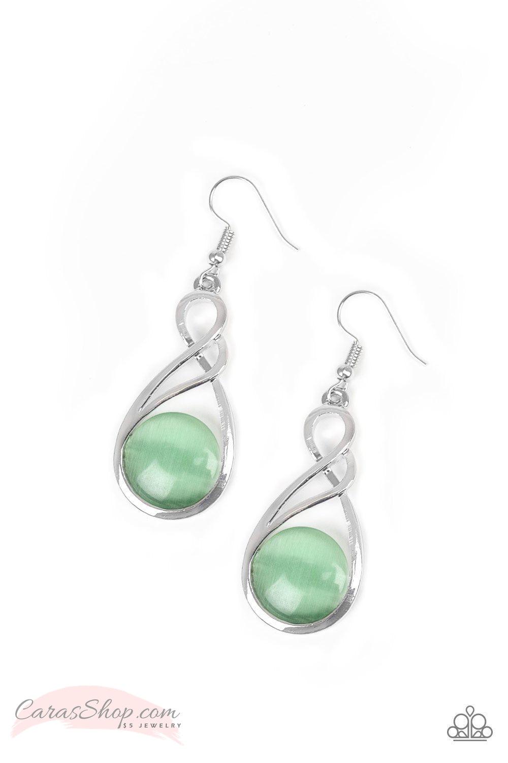 Swept Away - Green Moonstone Earrings - Paparazzi Accessories-CarasShop.com - $5 Jewelry by Cara Jewels