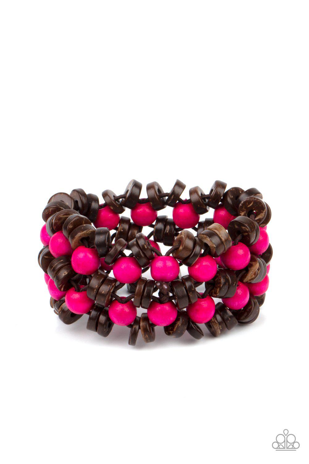 Tahiti Tourist Pink and Brown Wood Bracelet - Paparazzi Accessories- lightbox - CarasShop.com - $5 Jewelry by Cara Jewels