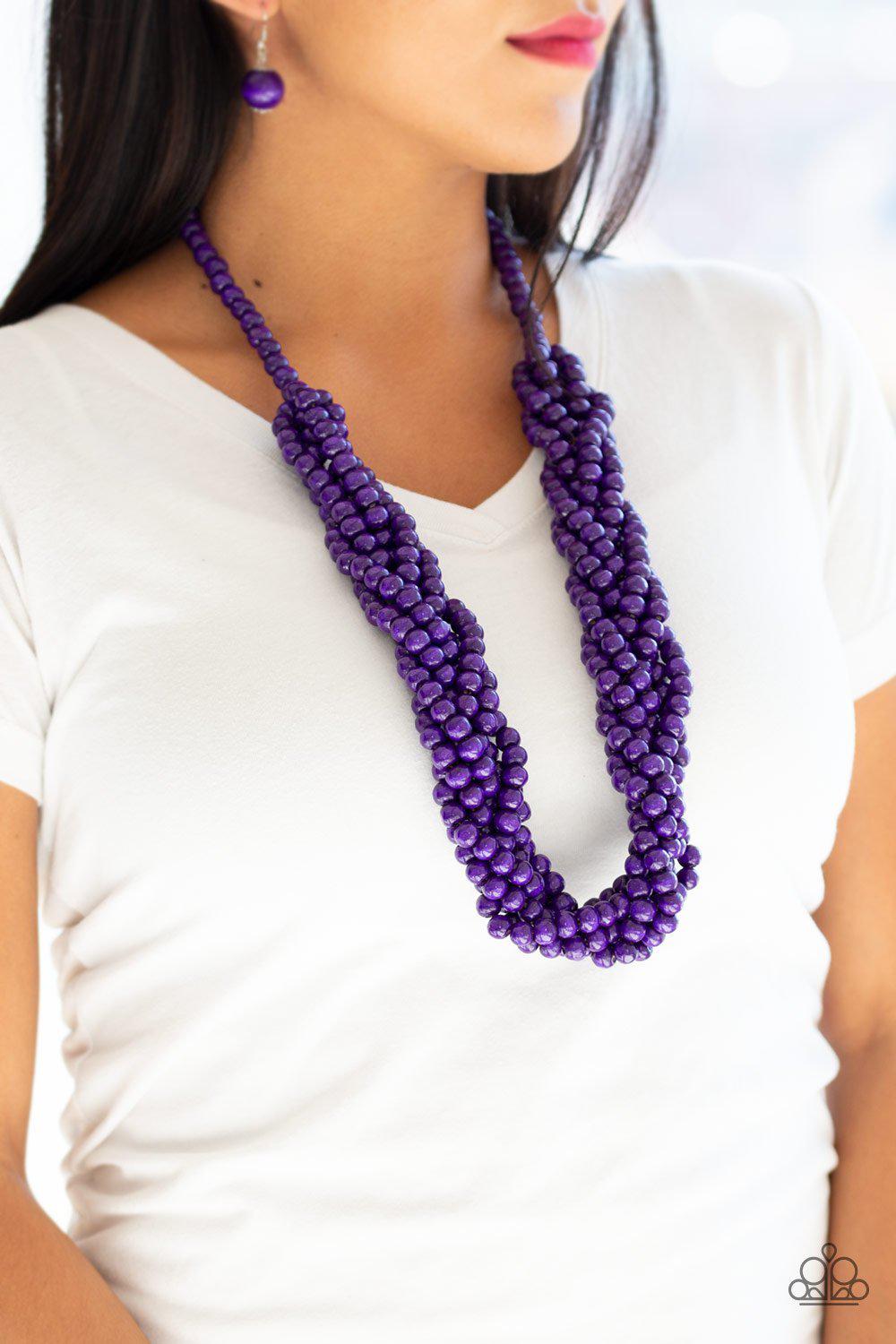 Tahiti Tropic Purple Wood Necklace and matching Earrings - Paparazzi Accessories-CarasShop.com - $5 Jewelry by Cara Jewels