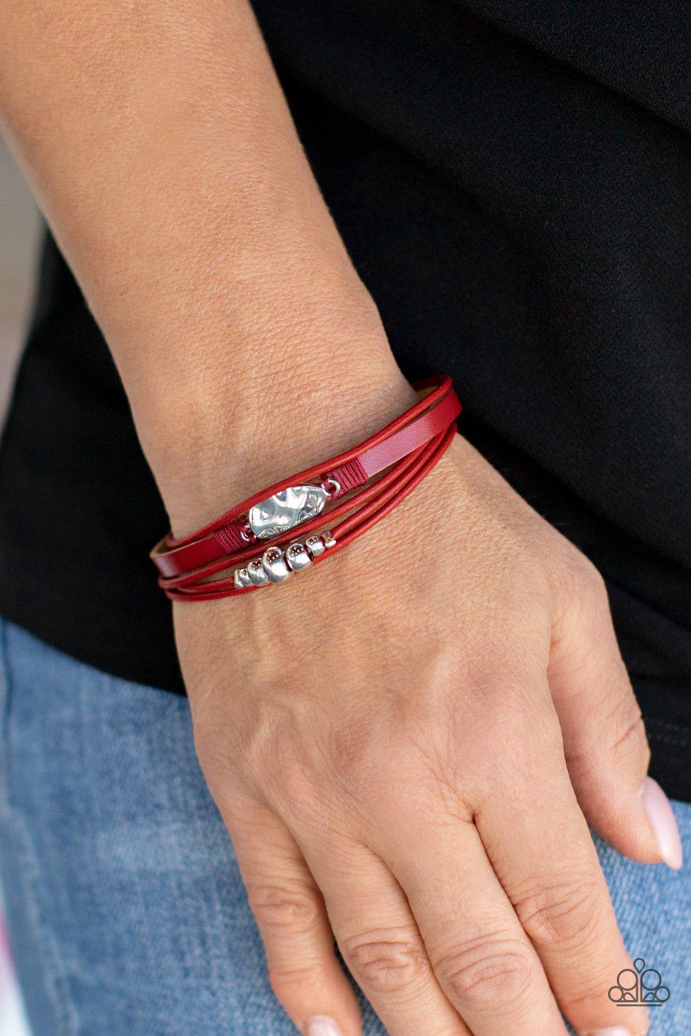 Tahoe Tourist Red Leather and Silver Magnetic Bracelet - Paparazzi Accessories 2021 Convention Exclusive- lightbox - CarasShop.com - $5 Jewelry by Cara Jewels