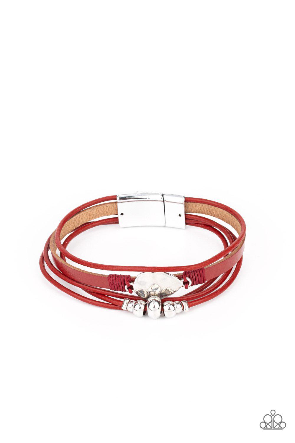 Tahoe Tourist Red Leather and Silver Magnetic Bracelet - Paparazzi Accessories 2021 Convention Exclusive- lightbox - CarasShop.com - $5 Jewelry by Cara Jewels