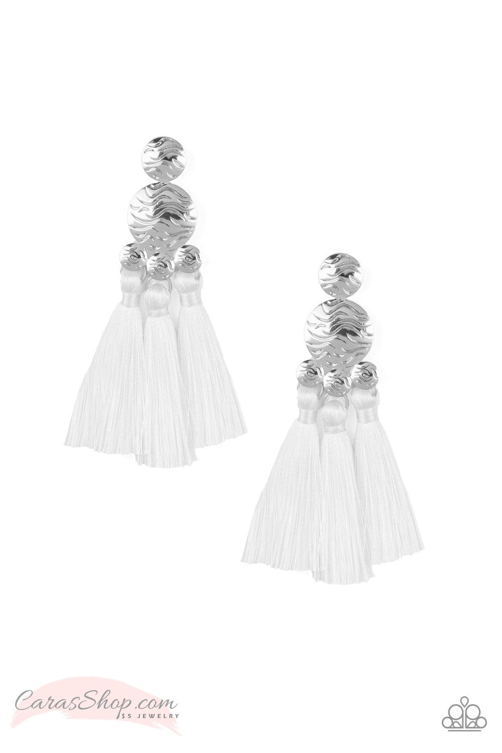Taj Mahal Tourist White Tassel Earrings - Paparazzi Accessories-CarasShop.com - $5 Jewelry by Cara Jewels
