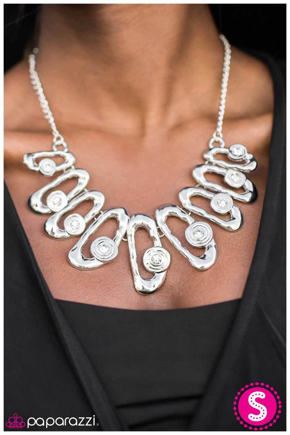 Take A Bow Silver and White Rhinestone Necklace - Paparazzi Accessories-CarasShop.com - $5 Jewelry by Cara Jewels