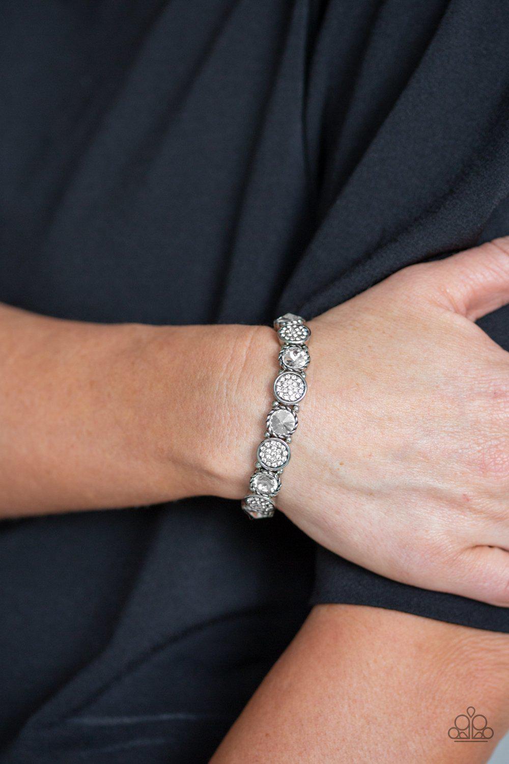 Take A Moment To Reflect White Rhinestone Bracelet - Paparazzi Accessories-CarasShop.com - $5 Jewelry by Cara Jewels