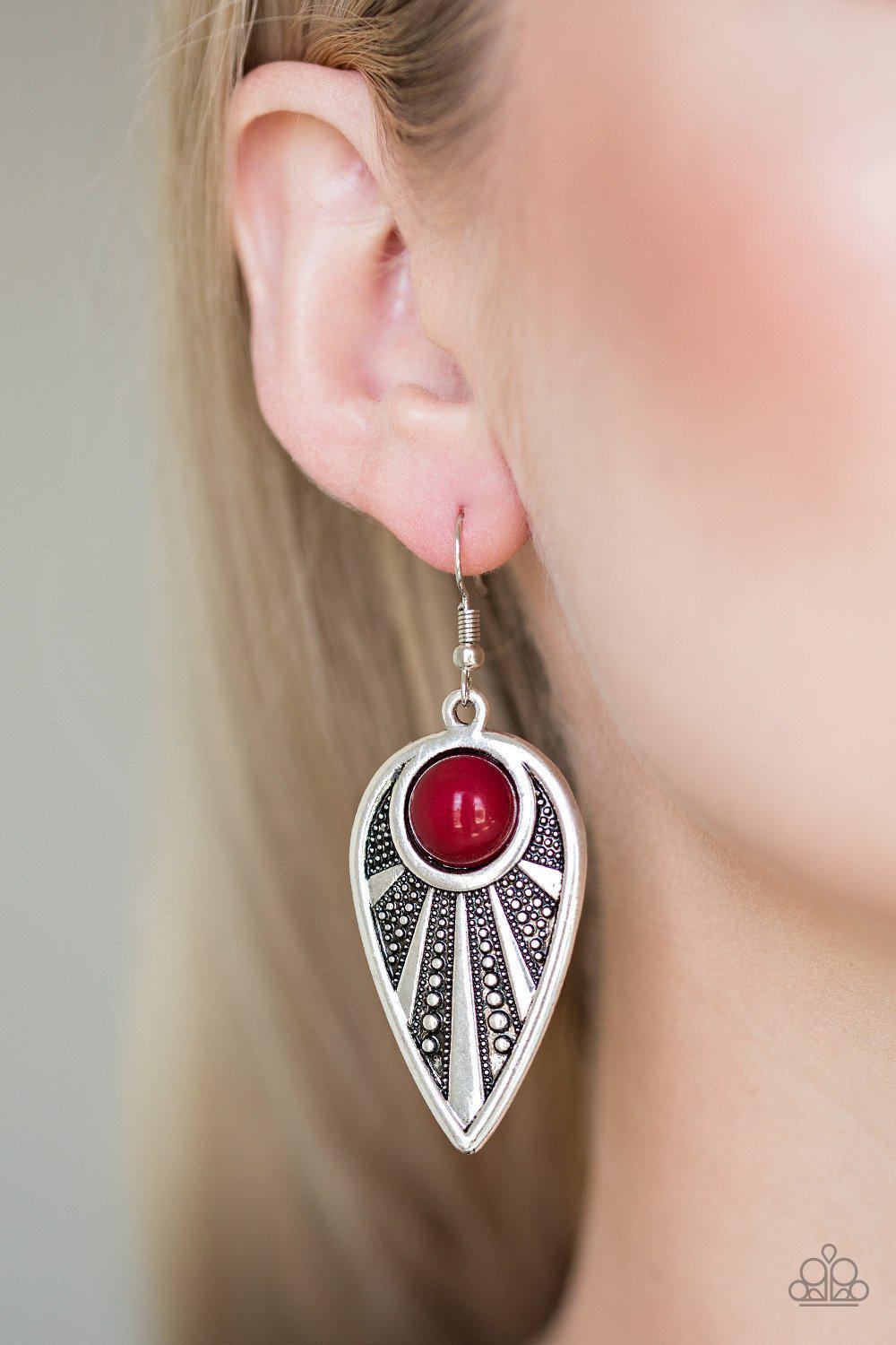 Take A WALKABOUT Red and Silver Earrings - Paparazzi Accessories-CarasShop.com - $5 Jewelry by Cara Jewels