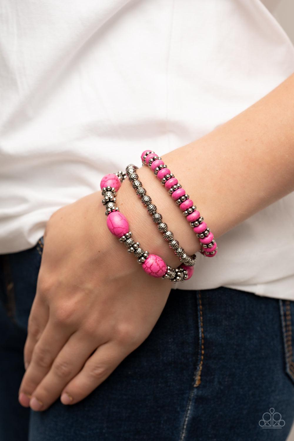 Take by SANDSTORM Pink Stone Bracelet - Paparazzi Accessories-on model - CarasShop.com - $5 Jewelry by Cara Jewels