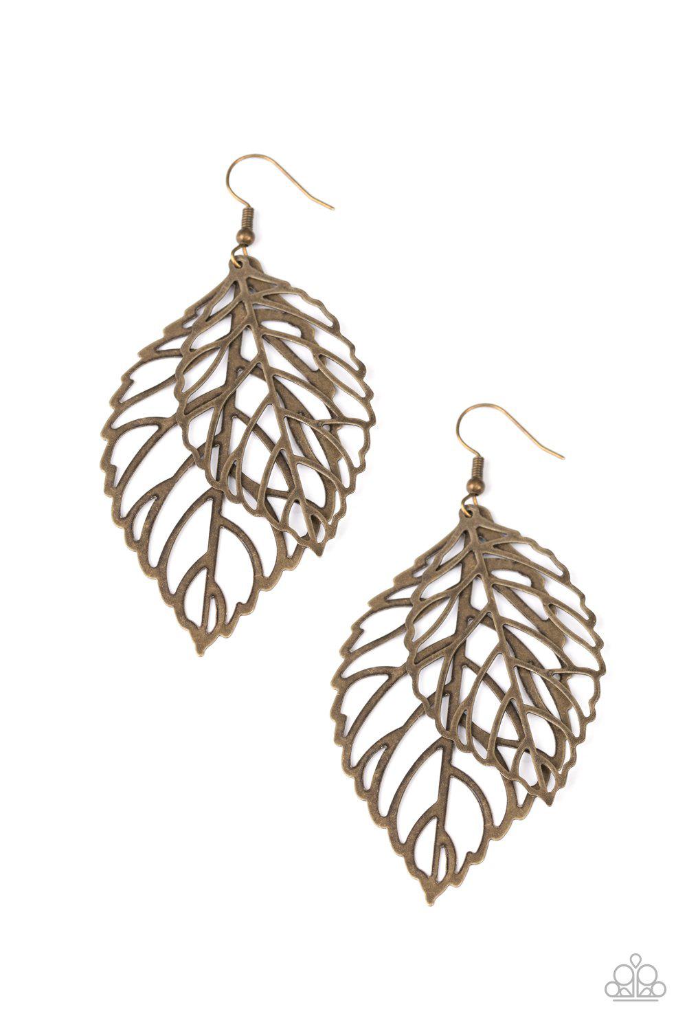 Take It or LEAF It Brass Leaf Earrings - Paparazzi Accessories-CarasShop.com - $5 Jewelry by Cara Jewels