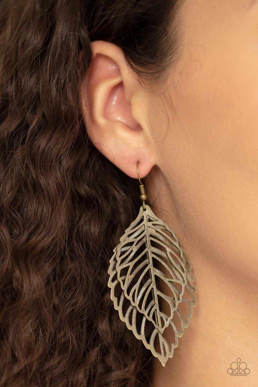 Take It or LEAF It Brass Leaf Earrings - Paparazzi Accessories-CarasShop.com - $5 Jewelry by Cara Jewels