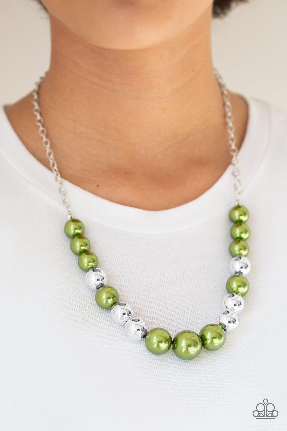 Take Note Green and Silver Necklace - Paparazzi Accessories - model -CarasShop.com - $5 Jewelry by Cara Jewels