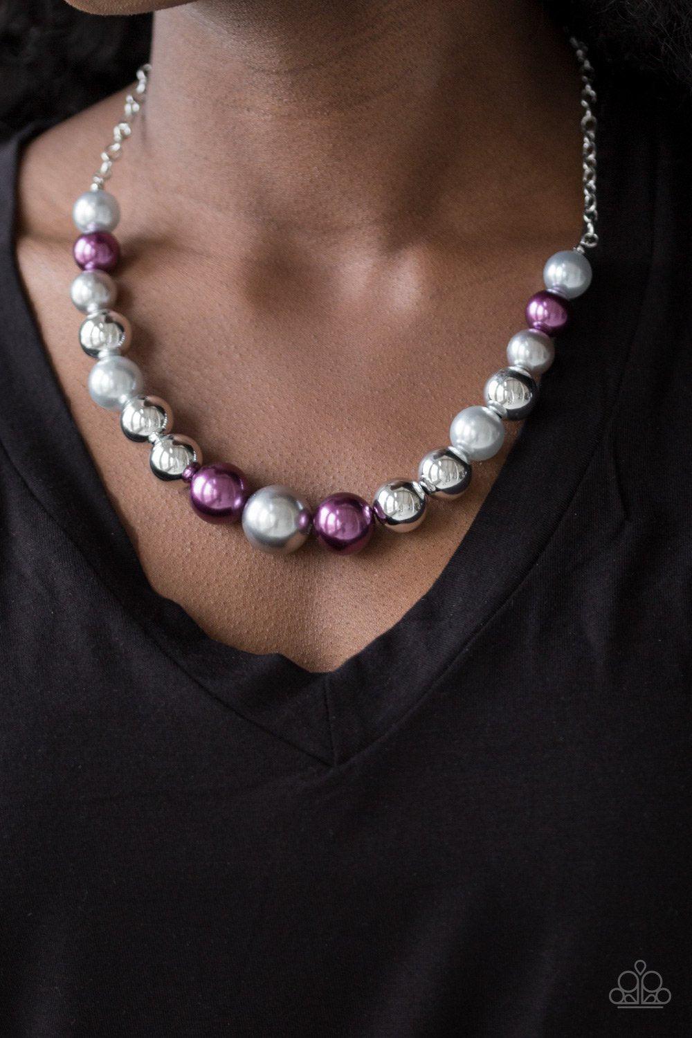 Take Note Multi Purple and Gray Necklace - Paparazzi Accessories-CarasShop.com - $5 Jewelry by Cara Jewels